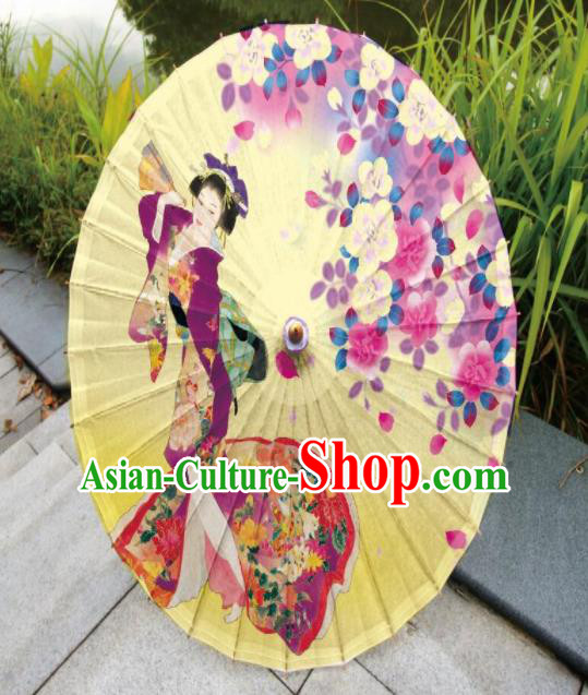 Japanese Handmade Printing Beauty Yellow Oil Paper Umbrella Traditional Umbrellas