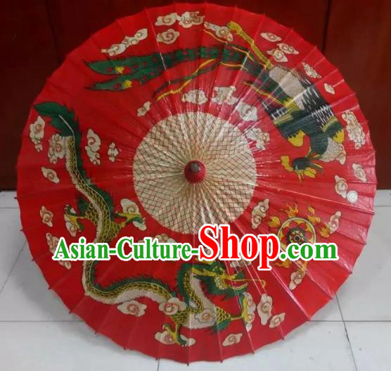 Chinese Handmade Printing Dragon Phoenix Red Oil Paper Umbrella Traditional Decoration Umbrellas