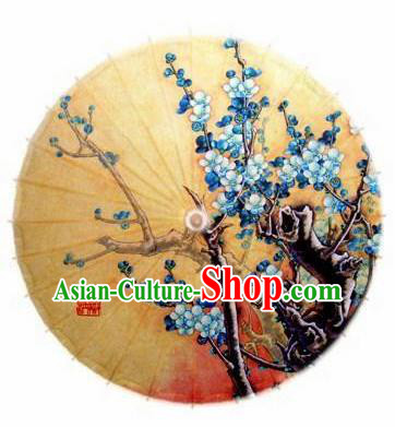 Chinese Handmade Printing Blue Plum Oil Paper Umbrella Traditional Decoration Umbrellas