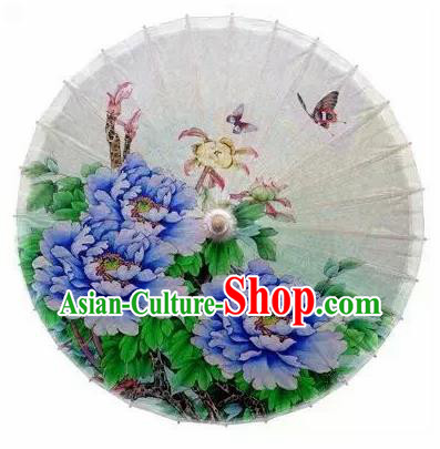 Chinese Handmade Printing Peony White Oil Paper Umbrella Traditional Decoration Umbrellas