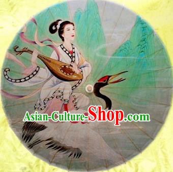 Chinese Handmade Printing Crane Goddess Oil Paper Umbrella Traditional Decoration Umbrellas