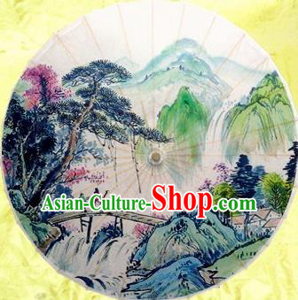 Chinese Handmade Colorful Printing Landscape Oil Paper Umbrella Traditional Decoration Umbrellas