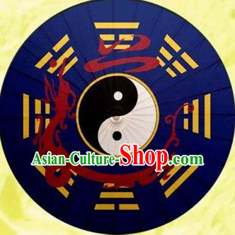 Chinese Handmade Printing Tai Chi Eight Diagrams Royalblue Oil Paper Umbrella Traditional Decoration Umbrellas