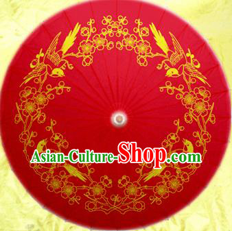 Chinese Handmade Printing Plum Bird Red Oil Paper Umbrella Traditional Decoration Umbrellas