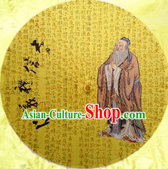 Chinese Handmade Printing Confucius Yellow Oil Paper Umbrella Traditional Decoration Umbrellas
