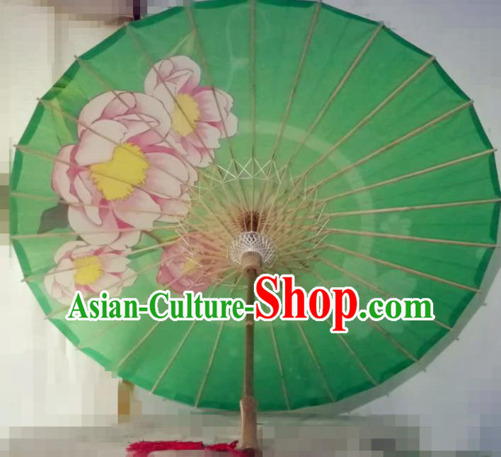 Chinese Handmade Printing Peony Green Oil Paper Umbrella Traditional Decoration Umbrellas