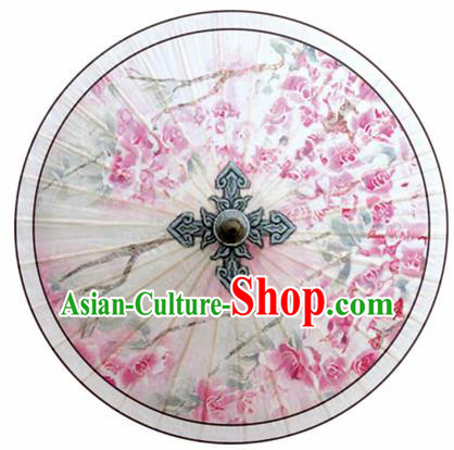 Chinese Classical Dance Printing Pink Flowers Handmade Paper Umbrella Traditional Decoration Umbrellas
