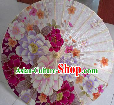 Chinese Classical Dance Handmade Printing Peony Paper Umbrella Traditional Decoration Umbrellas