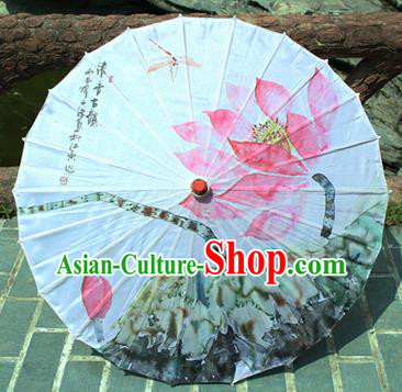 Handmade Chinese Classical Dance Printing Pink Lotus Paper Umbrella Traditional Cosplay Decoration Umbrellas