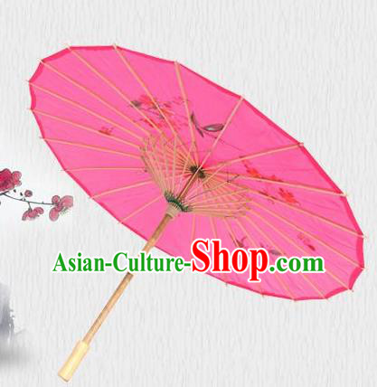 Handmade Chinese Printing Flowers Butterfly Rosy Silk Umbrella Traditional Classical Dance Decoration Umbrellas