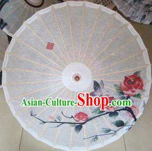 Chinese Classical Dance Handmade Ink Painting Roses White Paper Umbrella Traditional Decoration Umbrellas