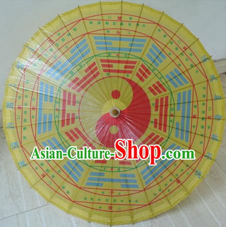 Chinese Classical Dance Handmade Printing Taoist Tai Chi Yellow Paper Umbrella Traditional Decoration Umbrellas