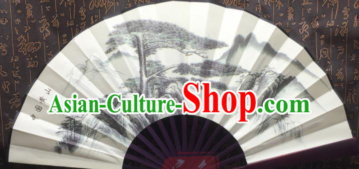 Chinese Handmade Painting Pine Landscape Silk Fans Traditional Decoration Folding Fan
