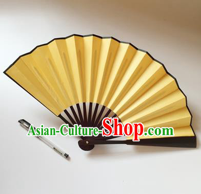 Chinese Handmade Yellow Silk Fans Accordion Fan Traditional Decoration Folding Fan