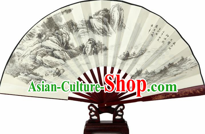 Chinese Handmade Painting Red Cliff Fans Accordion Fan Traditional Decoration Folding Fan