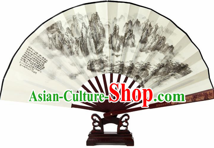 Chinese Handmade Painting Mountains Fans Accordion Fan Traditional Decoration Folding Fan