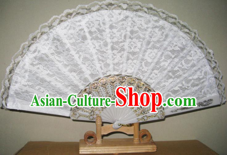 Chinese Handmade White Lace Fans Accordion Fan Traditional Decoration Folding Fan