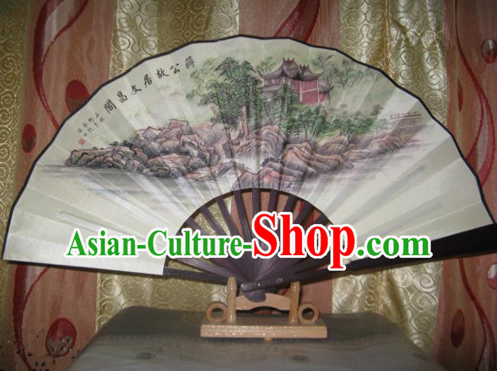 Chinese Handmade Painting WenChang Tower Fans Accordion Fan Traditional Decoration Folding Fan