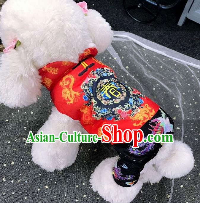 Traditional Asian Chinese Pets Winter Clothing Dog Red Costumes for New Year Spring Festival
