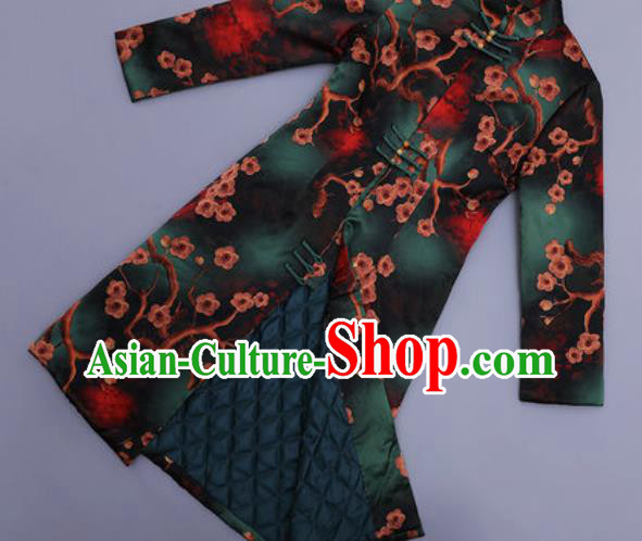 Traditional Chinese Green Silk Cheongsam Coat Mother Tang Suit Stand Collar Overcoat for Women