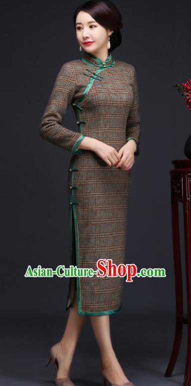 Traditional Chinese Grey Woolen Cheongsam Mother Tang Suit Qipao Dress for Women