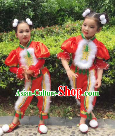 Traditional Chinese Folk Dance Spring Festival Fan Dance Red Clothing Yangko Dance Stage Show Costume for Kids