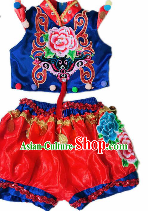 Traditional Chinese Folk Dance Spring Festival Fan Dance Clothing Yangko Dance Stage Show Costume for Kids