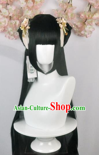 Traditional Chinese Cosplay Goddess Female Swordsman Wigs Sheath and Hair Accessories Ancient Princess Chignon for Women