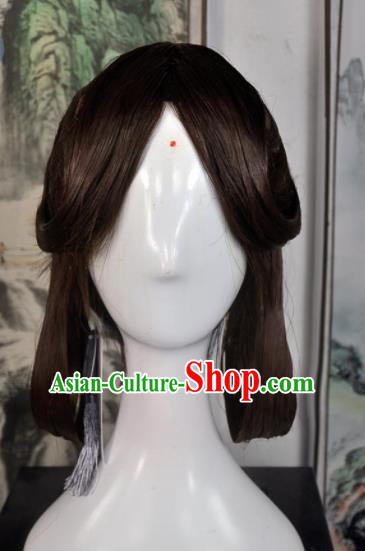 Traditional Chinese Cosplay Goddess Female Swordsman Brown Wigs Sheath Ancient Princess Chignon for Women