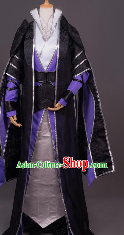 Traditional Chinese Cosplay Crown Prince Black Costumes Ancient Swordsman Hanfu Clothing for Men