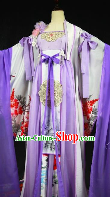 Traditional Chinese Cosplay Court Lady Purple Dress Ancient Drama Fairy Princess Costumes for Women