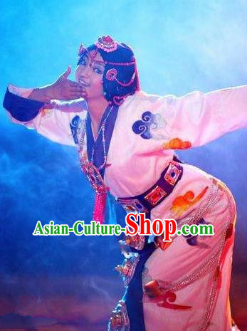 Chinese Happiness On The Way Zang Nationality Dance White Dress Stage Performance Costume and Headpiece for Women