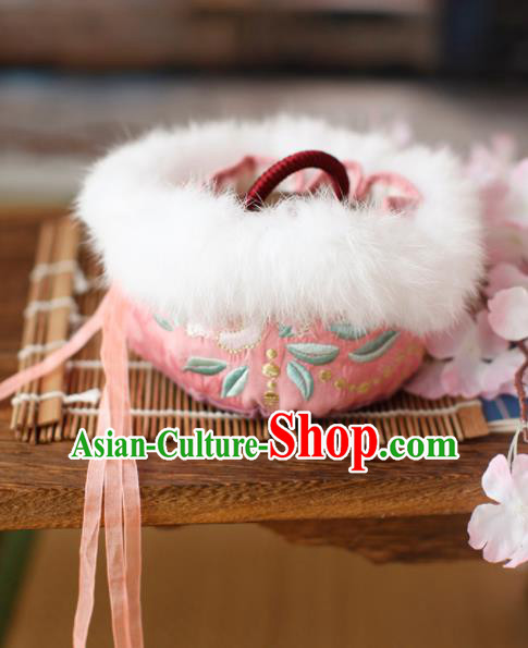 Traditional Chinese Ancient Termofor Cover Embroidered Flowers Pink Brocade Bag