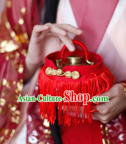 Traditional Chinese Ancient Termofor Cover Embroidered Red Tassel Brocade Bag