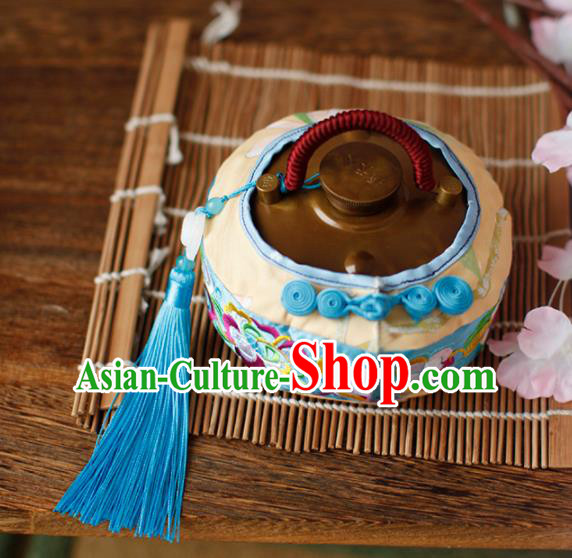 Traditional Chinese Ancient Termofor Cover Embroidered Blue Brocade Bag
