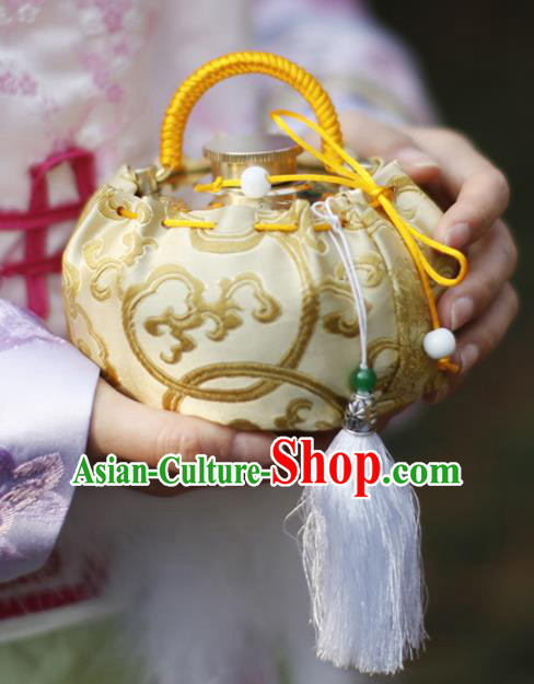 Traditional Chinese Ancient Termofor Cover Embroidered Pattern Light Golden Brocade Bag