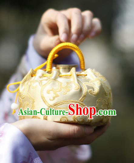 Traditional Chinese Ancient Termofor Cover Embroidered Pattern Light Golden Brocade Bag