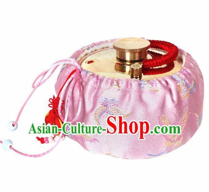 Traditional Chinese Ancient Termofor Cover Embroidered Butterfly Pattern Pink Brocade Bag