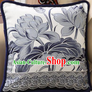 Traditional Chinese Pillowslip Classical Blue Lotus Pattern Brocade Cover Home Decoration Accessories