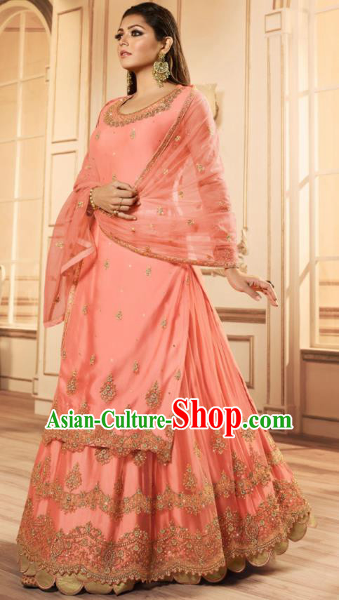 Asian India Traditional Lehenga Choli Costumes Indian Bollywood Embroidered Pink Skirt and Blouse for Women