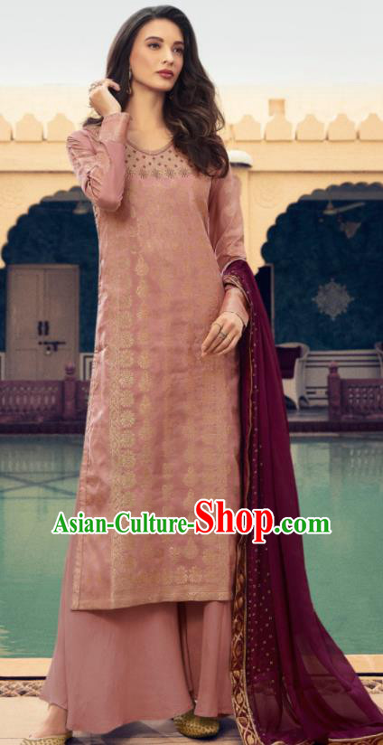 Asian Indian Punjabis Embroidered Deep Pink Blouse and Pants India Traditional Lehenga Choli Costumes Complete Set for Women