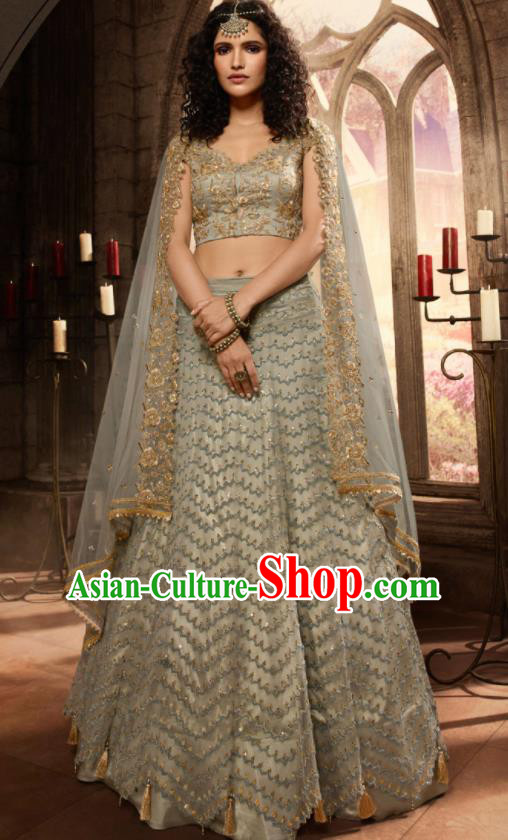 Asian Indian Bollywood Lehenga Light Blue Embroidered Dress India Traditional Costumes for Women
