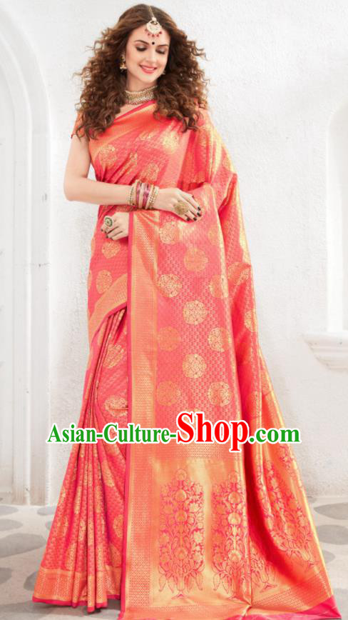 Asian Indian Court Pink Silk Sari Dress India Traditional Bollywood Costumes for Women