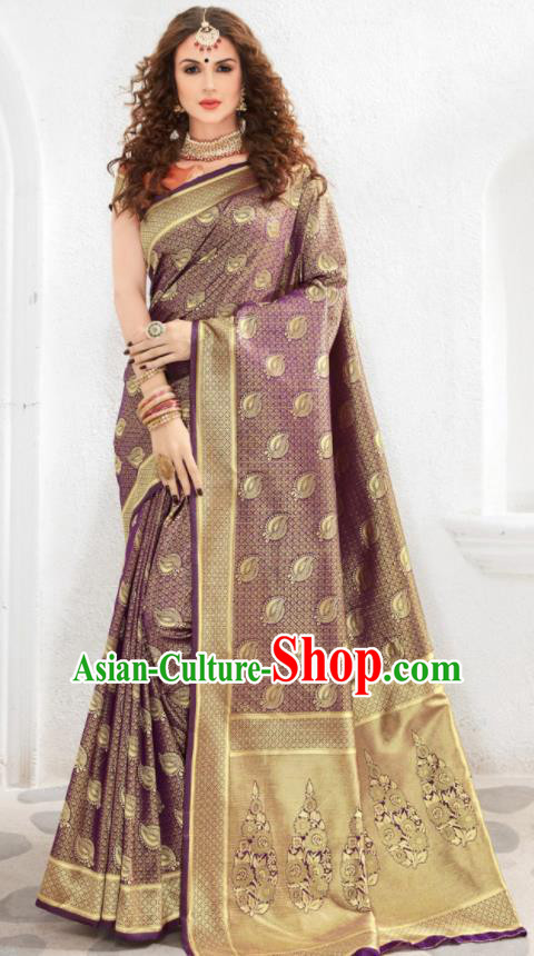 Asian Indian Court Purple Silk Sari Dress India Traditional Bollywood Costumes for Women
