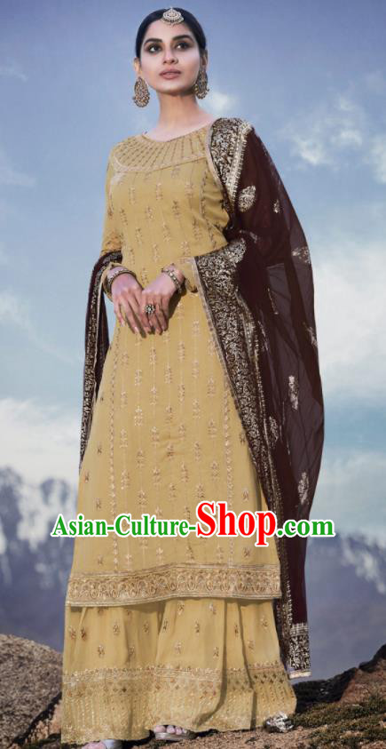 Asian Indian Punjabis Embroidered Yellow Georgette Dress India Traditional Lehenga Choli Costumes Complete Set for Women