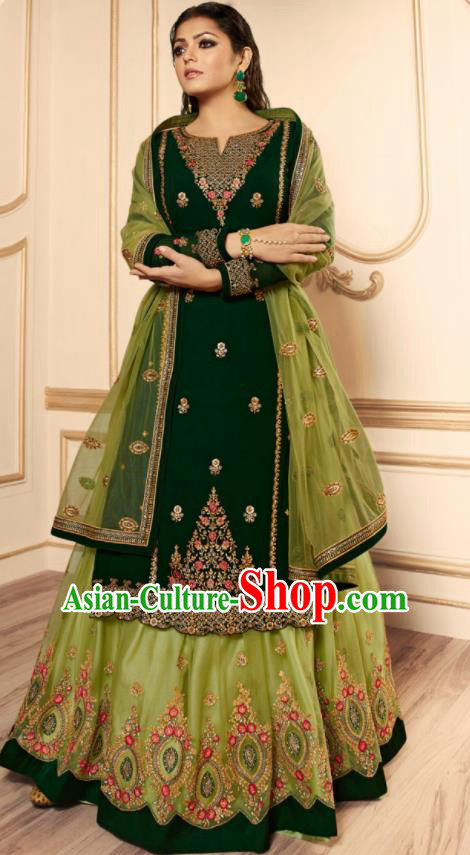 Asian India Traditional Lehenga Choli Costumes Indian Bollywood Embroidered Atrovirens Skirt and Blouse for Women