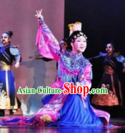 Chinese Zhaojun Chu Sai Ancient Court Princess Blue Dress Stage Performance Dance Costume and Headpiece for Women