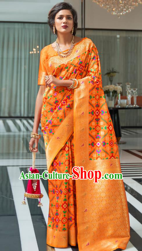 Asian Indian Court Orange Silk Sari Dress India Traditional Festival Bollywood Costumes for Women