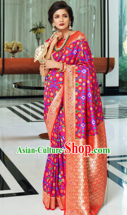 Asian Indian Purple Silk Sari Dress India Traditional Festival Bollywood Court Costumes for Women