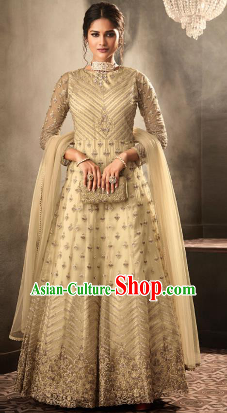 Asian Indian Festival Embroidered Lehenga Light Yellow Dress India Bollywood Traditional Court Costumes for Women